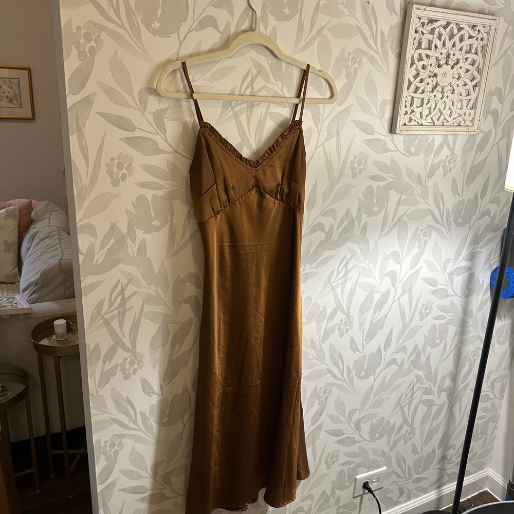 Elegant Brown Slip Dress MIDI